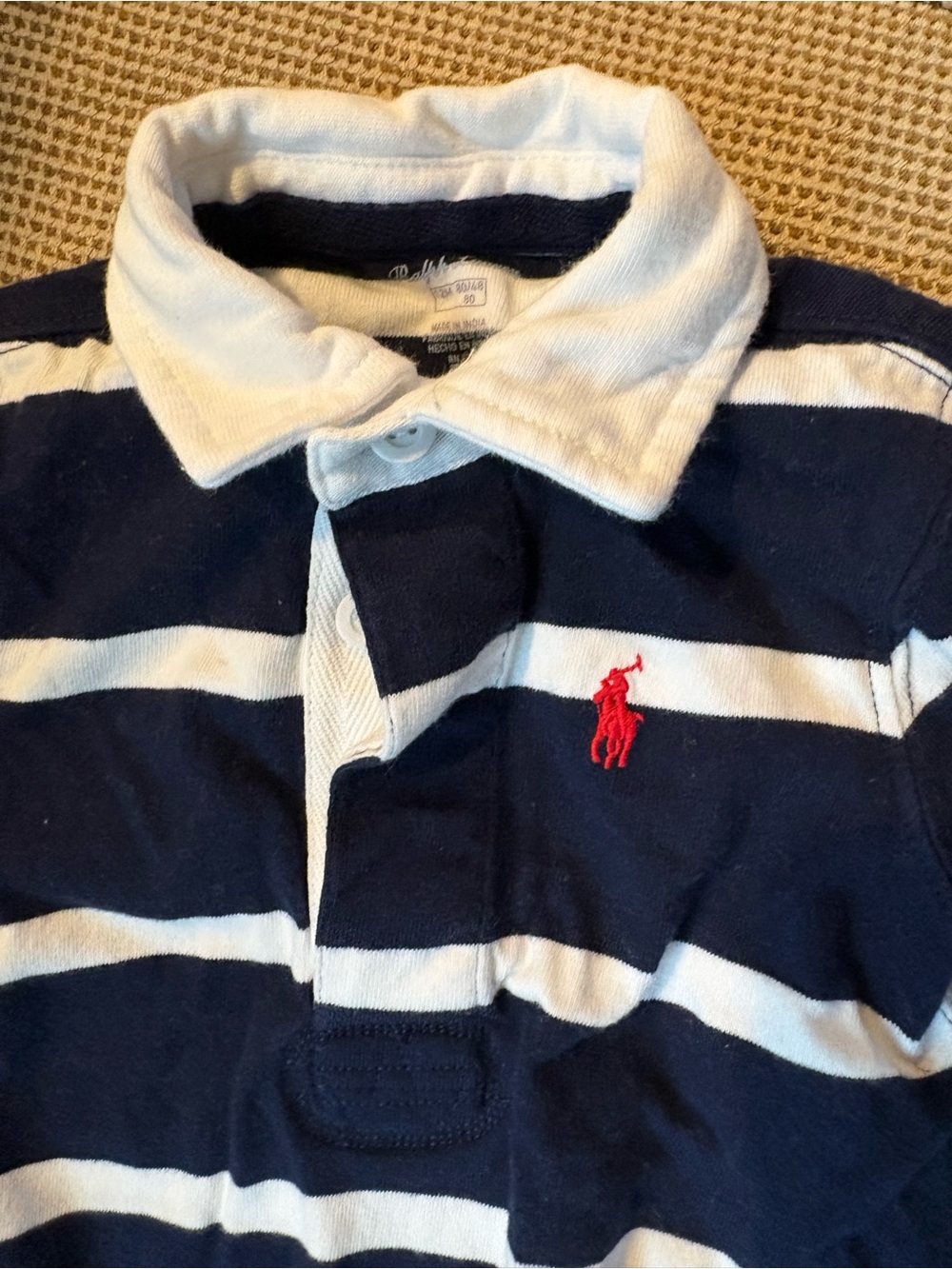 Ralph Lauren Navy & White Striped baby Polo with Red Pony